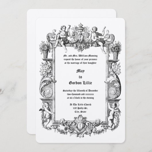 Invitation Rococo baroque Cherubs 17ème siècle Frame Border (Devant / Derrière)
