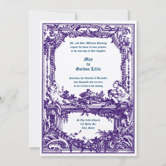 Invitation Rococo Baroque Cherubs Mariage Floral (Devant)