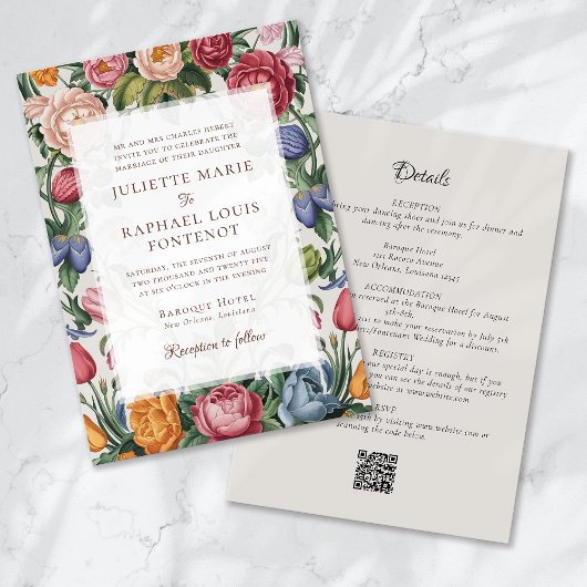 Invitation Rococo Baroque Floral tout en un Mariage