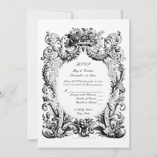 Invitation Rococo baroque Mariage RSVP Modèle (Devant)