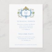 Invitation Rococo Blue Monogram Crest Rehearsal Dinner (Devant)
