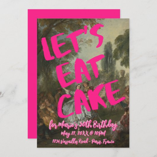 Invitation Rococo fête d'anniversaire Marie Antionette Bold R (Devant / Derrière)