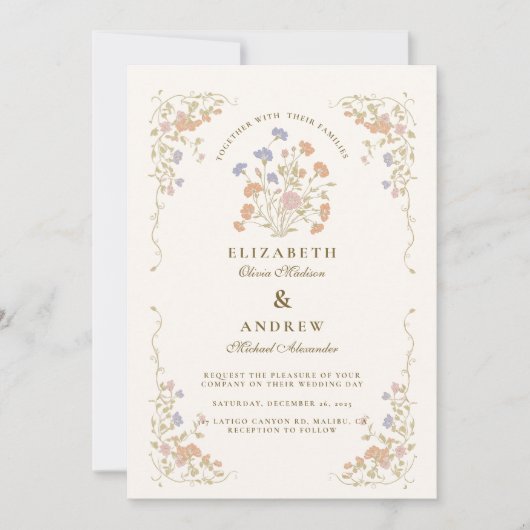 Invitation Rococo Floral Antique Frame Mariage (Devant)