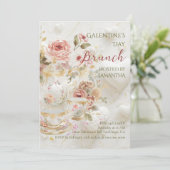 Invitation Rococo Floral Tea Galentine Brunch Soft Pastels (Debout devant)