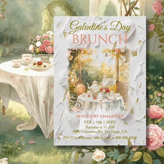 Invitation Rococo Garden Window Galentine Brunch Soft Florals