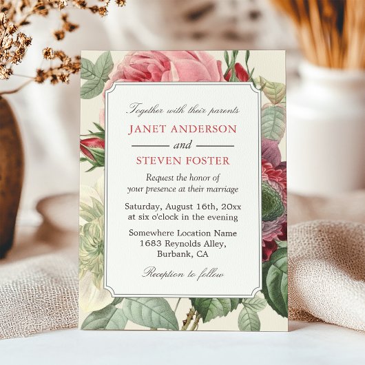 Invitation Rococo Inspo Vintage Botanique Floral Mariage