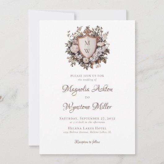 Invitation Rococo Monogram Crest All in One Mariage (Devant)
