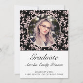 Invitation Rococo Pink Black Graduate Photo Graduate (Devant)