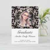 Invitation Rococo Pink Black Graduate Photo Graduate (Debout devant)