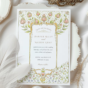 Invitation Rococo Pink Bud Floral Nouveau Mariage
