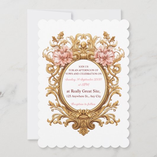 Invitation Rococo Royal Wedding Blush Florals Golden Scrolls (Dos)