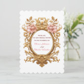 Invitation Rococo Royal Wedding Blush Florals Golden Scrolls (Debout devant)