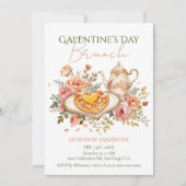 Invitation Rococo Tea Heart Waffle Galentine Brunch Florals (Devant)
