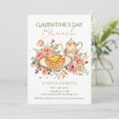 Invitation Rococo Tea Heart Waffle Galentine Brunch Florals (Debout devant)