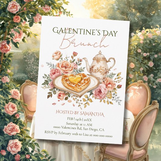 Invitation Rococo Tea Heart Waffle Galentine Brunch Florals