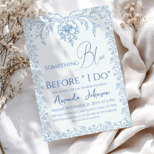 Invitation Rococo Toile de Jouy Fête des mariées Florale bleu