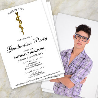 Invitation Rod of Asclepius Medical Gold Graduation | Photo