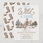Invitation Rodeo Bleu Marron Jeune Sauvage Trois 3ème Anniver (Devant / Derrière)