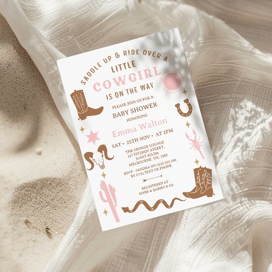 Invitation Rodéo Brown rose moderne Baby shower fille