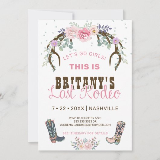 Invitation Rodéo Dernier rose Fête de Bachelorette (Devant)