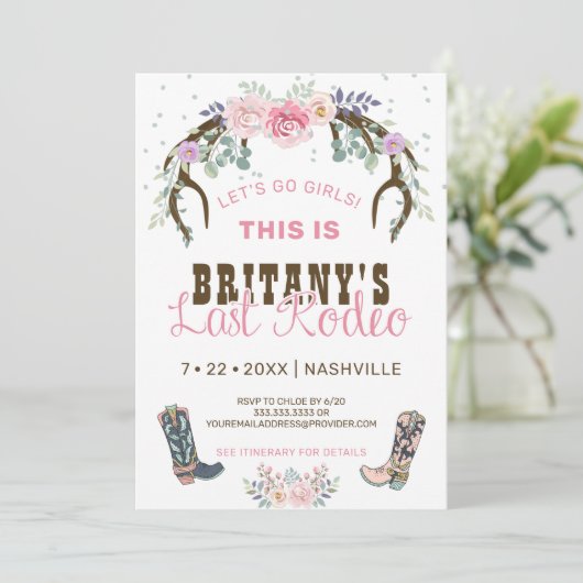 Invitation Rodéo Dernier rose Fête de Bachelorette (Debout devant)