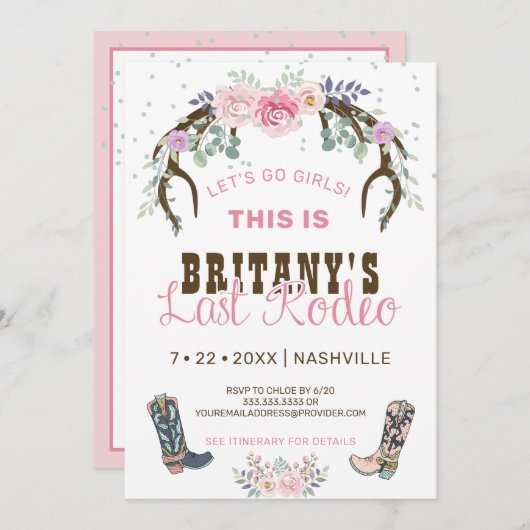 Invitation Rodéo Dernier rose Fête de Bachelorette (Devant / Derrière)