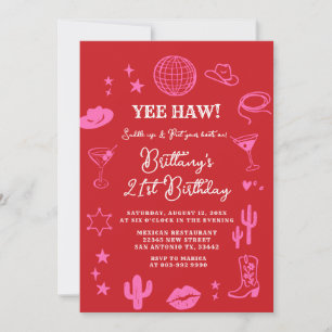 Invitation Rodeo disco ball rose et rouge Anniversaire tout â