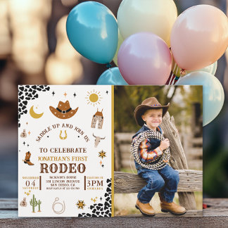 Invitation Rodeo First Birthday, Photo Cowboy Birthday Boy