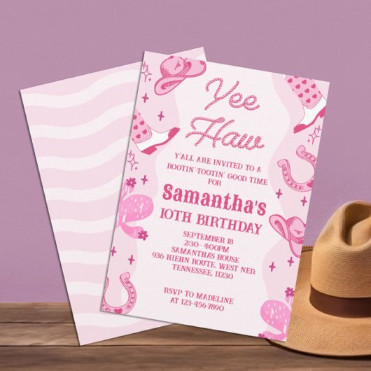 Invitation Rodéo Rodéo Cowgirl rose Anniversaire