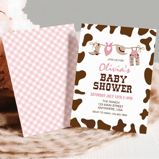 Invitation Rodéo rose Baby shower Western Cowgirl