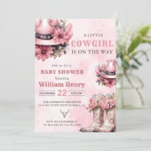 Invitation Rodéo rose Baby shower Western Cowgirl (Debout devant)