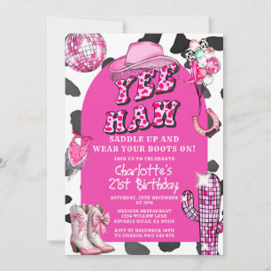 Invitation Rodéo rose Retro Cowgirl Anniversaire Dance Party