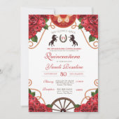 Invitation Rodéo Rose rouge Ouest Charro Quinceanera (Devant)