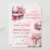 Invitation Rodéo rose Western Cowboy Baby shower (Devant)