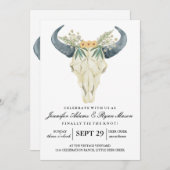 Invitation Rodéo rustique aquarelle | Fleurs de mariage (Devant / Derrière)