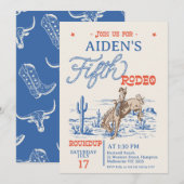 Invitation Rodéo vintage Blue Red Bronco 5e anniversaire (Devant / Derrière)