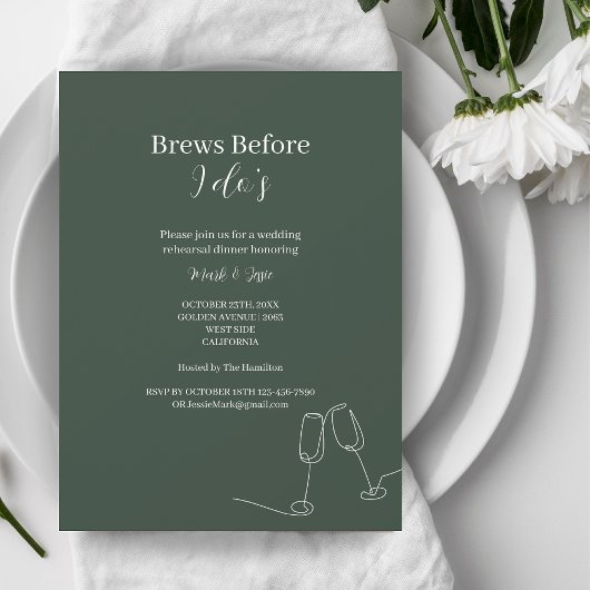 Invitation ROE Dusky Green & White Brebrures avant de dîner