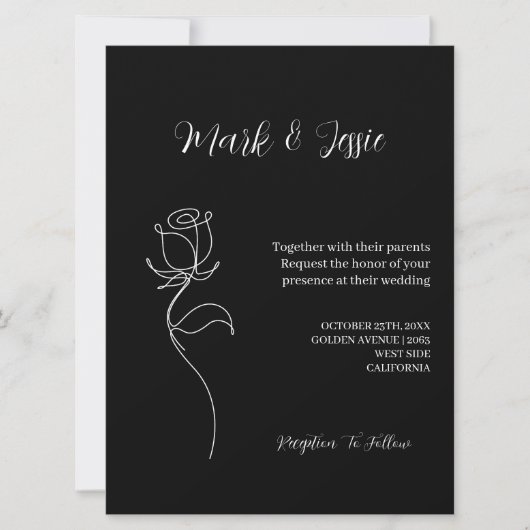 Invitation ROE Mariage simple noir et blanc (Devant)