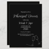 Invitation ROE Noir & Blanc Dîner simple de répétition Mariag (Devant / Derrière)