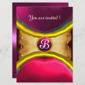 Invitation ROGNES MAGIQUES, Gem parchemin MONOGRAM rose (Devant / Derrière)