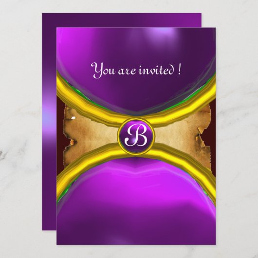 Invitation ROGNES MAGIQUES, Gem parchemin MONOGRAM violet (Devant / Derrière)