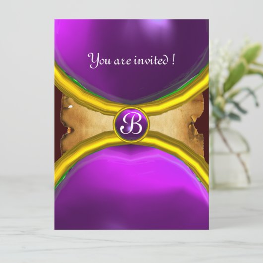 Invitation ROGNES MAGIQUES, Gem parchemin MONOGRAM violet (Debout devant)