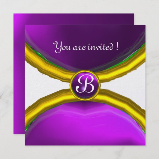 Invitation ROGNES MAGIQUES, Gemme MONOGRAM glace violette (Devant / Derrière)