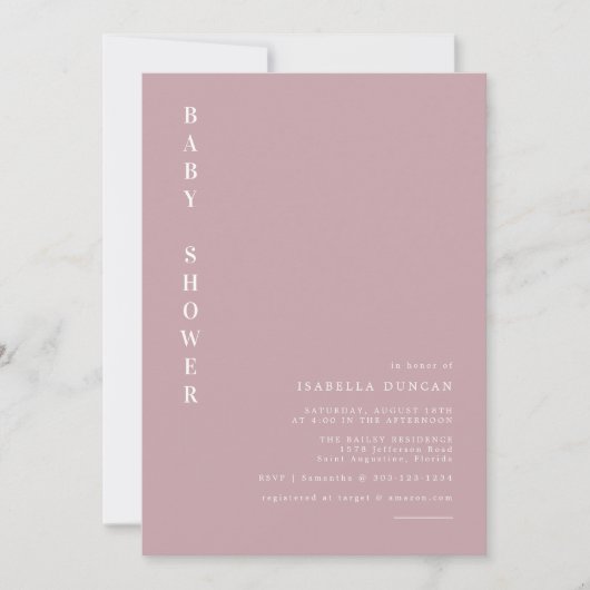 Invitation ROGUE Dusty Blush Rose Mauve Baby shower fille (Devant)