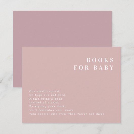 Invitation ROGUE Modern Dusty Rose Blush Livres pour Baby Car (Devant / Derrière)