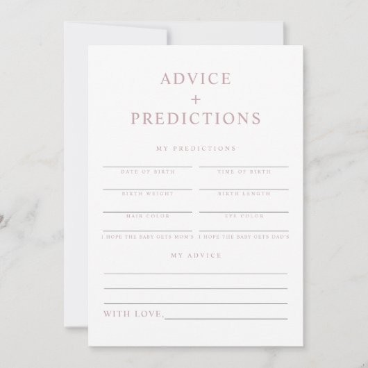 Invitation ROGUE Moderne Dusty Rose Baby Conseils & Prédictio (Devant)