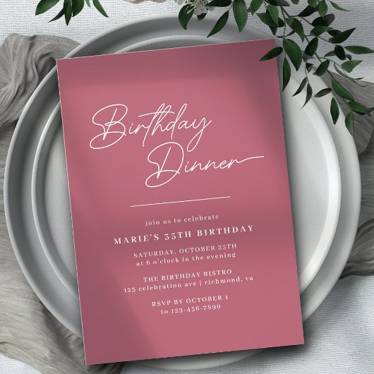 Invitation Rogue Pink Mauve | Élégant dîner d'anniversaire de