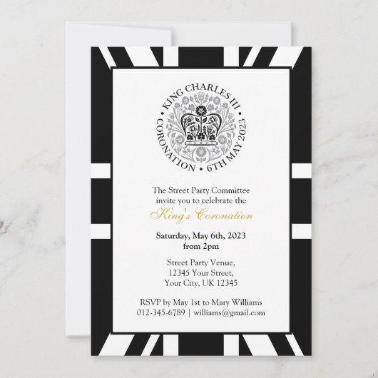 Invitation Roi Charles III Royal Coronation Street Party (Devant)