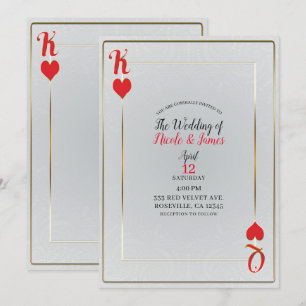 Invitation Roi et Reine de Coeur Rouge et Blanc Mariage Éléga