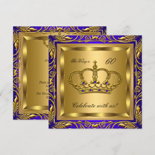 Invitation Roi ou Reine Bleu Royal Or Fête d'Anniversaire